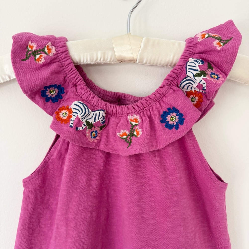 Mini Boden Pink Embroidered Ruffle Shoulder Cotton Tank, Size 5-6y - Picture 4 of 12